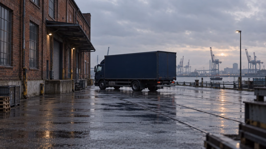 Der Alpha Service Umzugswagen im Hamburgerhafen.
